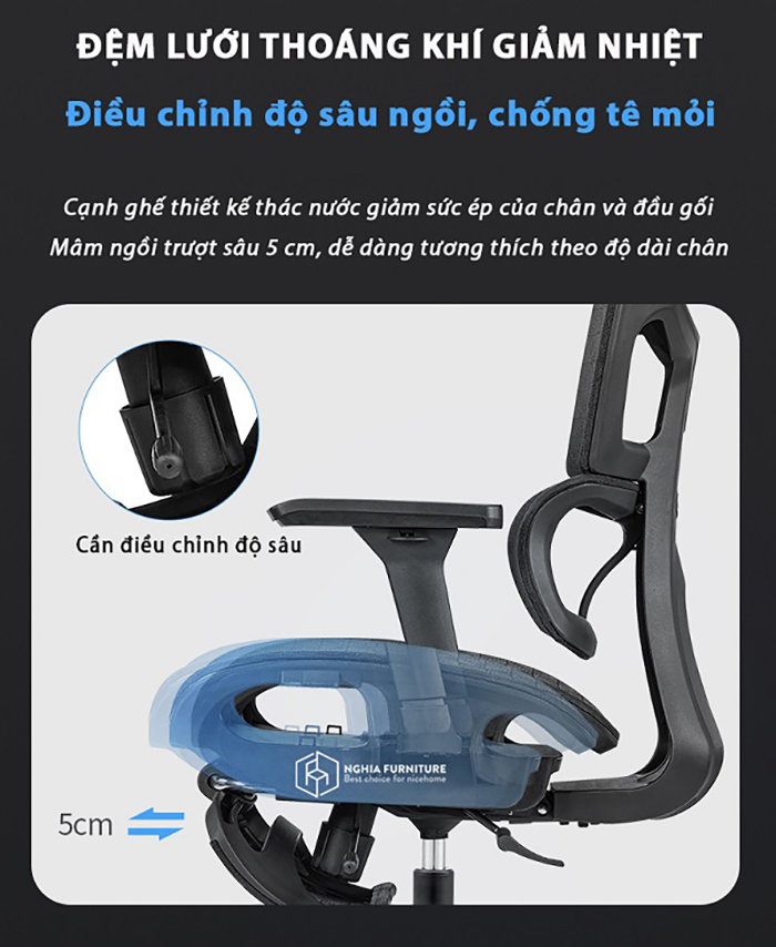 Ghế công thái học Ergonomic 06 Plus, Ghế xoay văn phòng làm việc Ergonomic, Chất liệu full lưới thoáng khí, có gác chân, thiết kế hỗ trợ lưng mạnh mẽ, bảo hành 3 năm