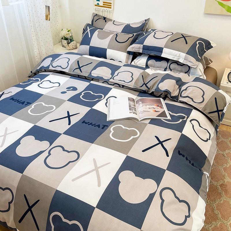Bộ chăn ga gối cotton poly M2T bedding gồm vỏ chăn mền, drap ga giường và 2 vỏ gối nằm - PL Gấu X