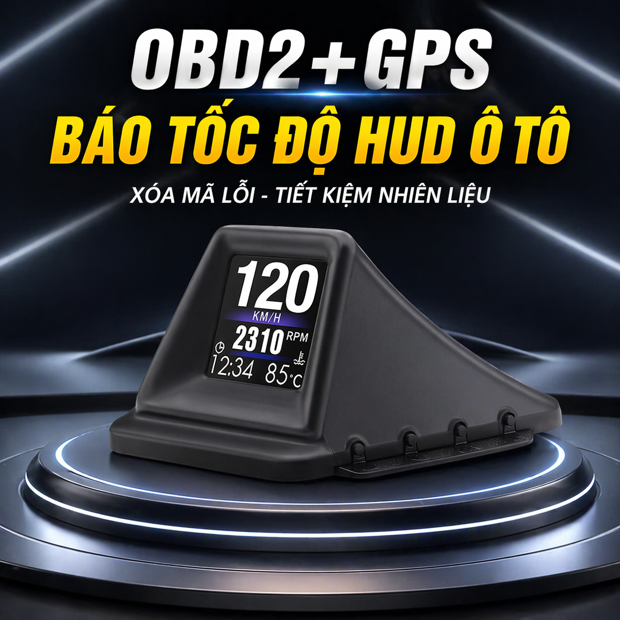 HUD Ô Tô OBD2 + GPS Báo Tốc Độ Chính Xác – Hiển Thị LCD, Cảnh Báo Quá Tốc Độ, Xóa Lỗi Động Cơ, Tiết Kiệm Nhiên Liệu, đèn trang trí, đồng hồ treo tường