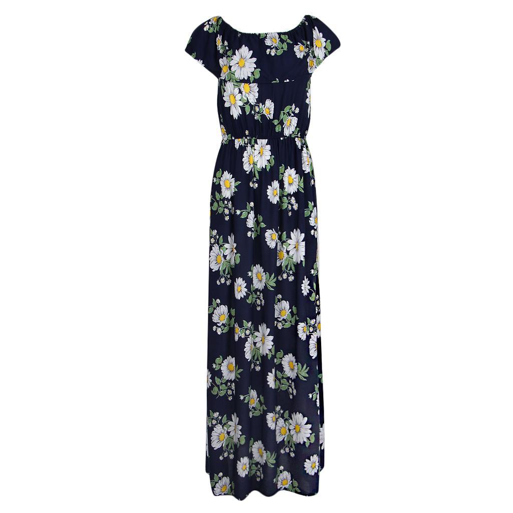 Women's Summer Off Shoulder Strapless Floral Print Maxi Long Dress
