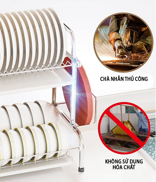 Kệ Úp Chén Bát Đĩa INOX 304 Kèm Khay Hứng Nước Giá Khô Ráo Trên Bàn Bếp