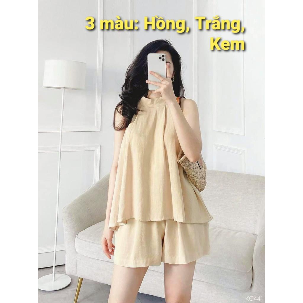 Sét bộ áo cổ yếm dáng babydoll và quần ngắn siêu hot