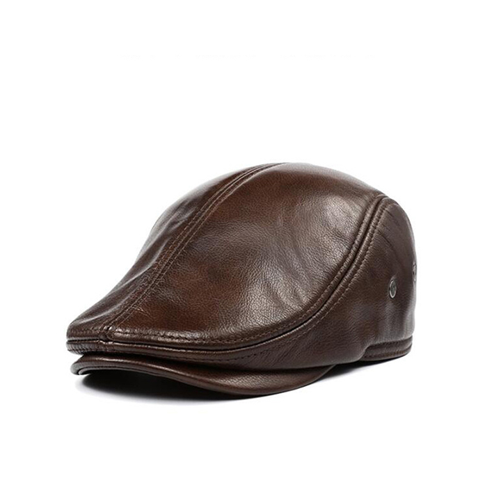 Mũ bê rê nam da bò có che tai BHY1971 Nón beret da trung niên có size, vừa vòng đầu 55-60cm