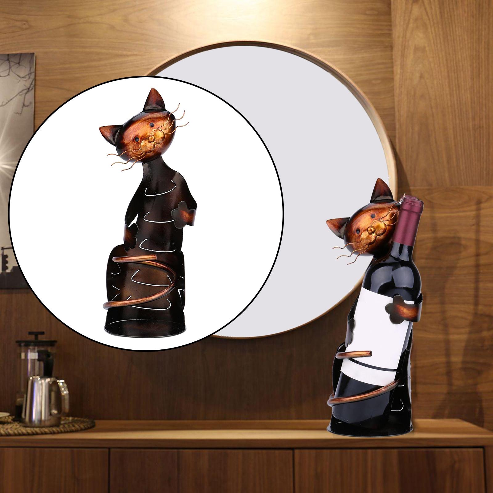 Vintage Wine Holder Wine Rack Wine Shelf Metal Sculpture Crafts Cat Animal Gifts Home Bar Kitchen Tabletop Decorations