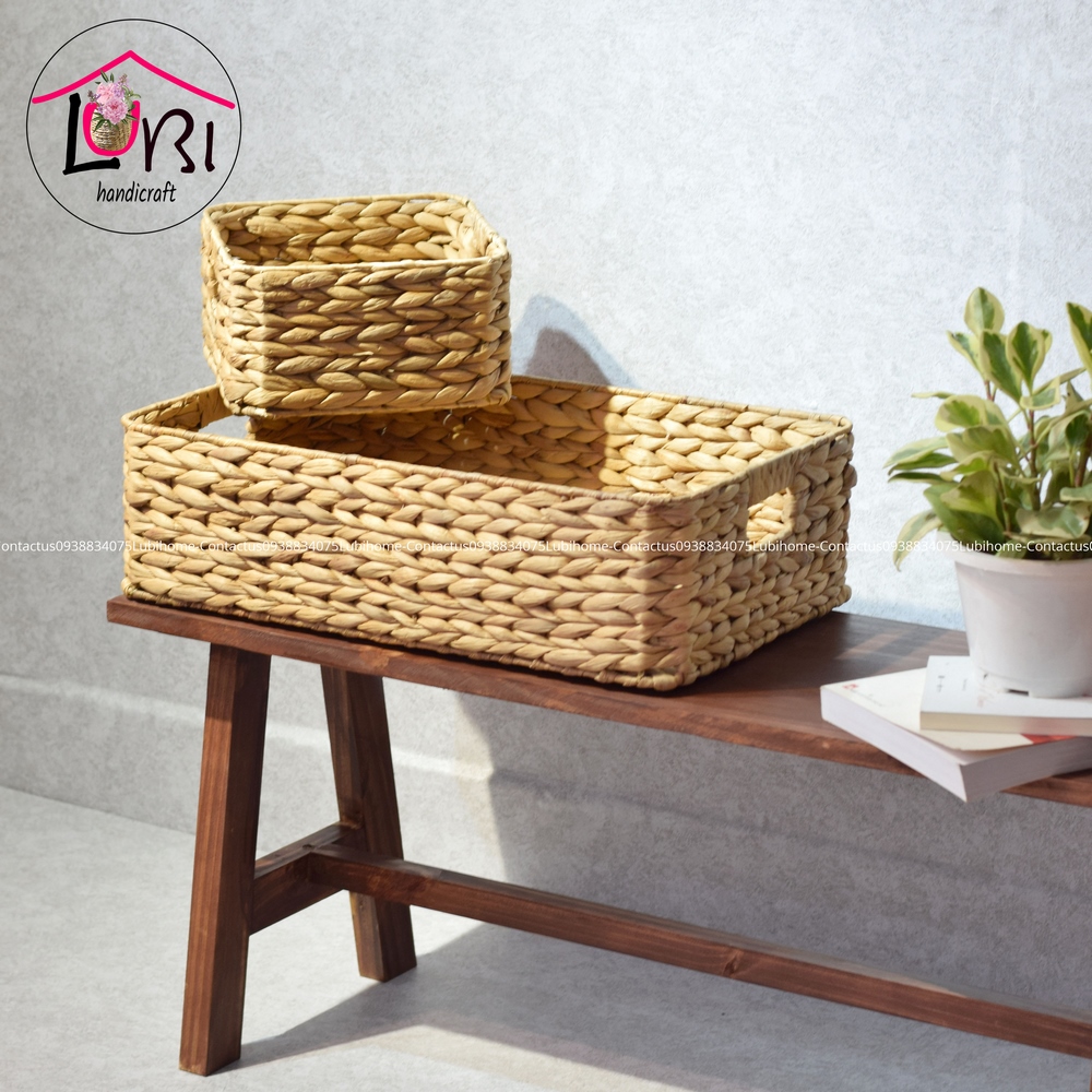 Lubihandicraft - Khay đựng đồ đan lục bình bo góc để giường - đẹp, tiện dụng
