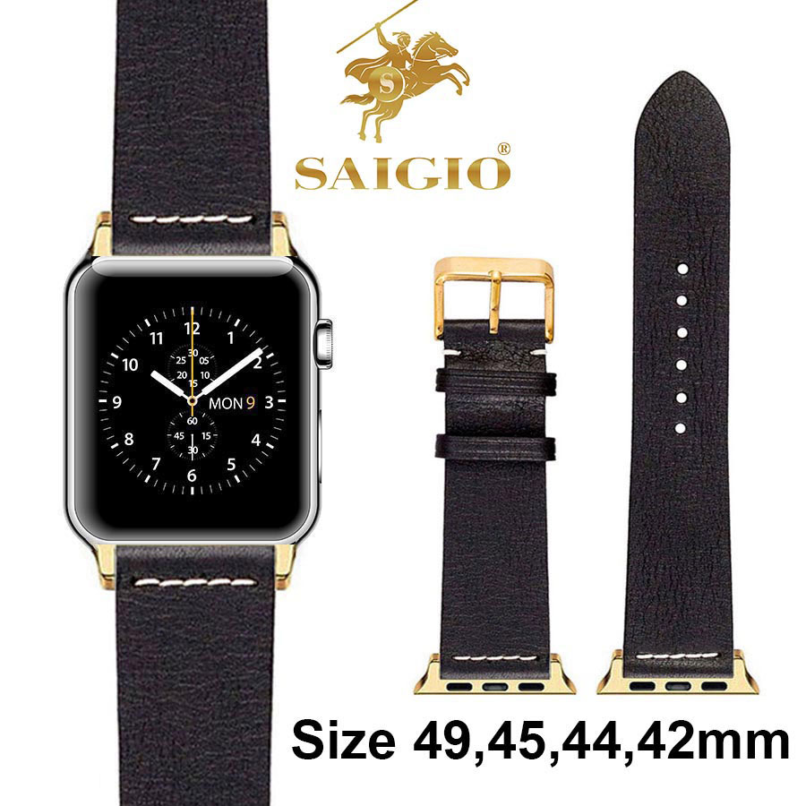 Dây Da Apple Watch 49mm 45mm 44mm 42mm, Chất Liệu Da Bò Cao Cấp, Phong Cách Vintage Thread Hoài Cổ, Đơn Giản Và Tinh Tế, Tương Thích Các Phiên Bản Series Ultra2/Ultra/SE2/SE/9/8/7/6/5/4/3/2/1 - Hàng Chính Hãng SAIGIO