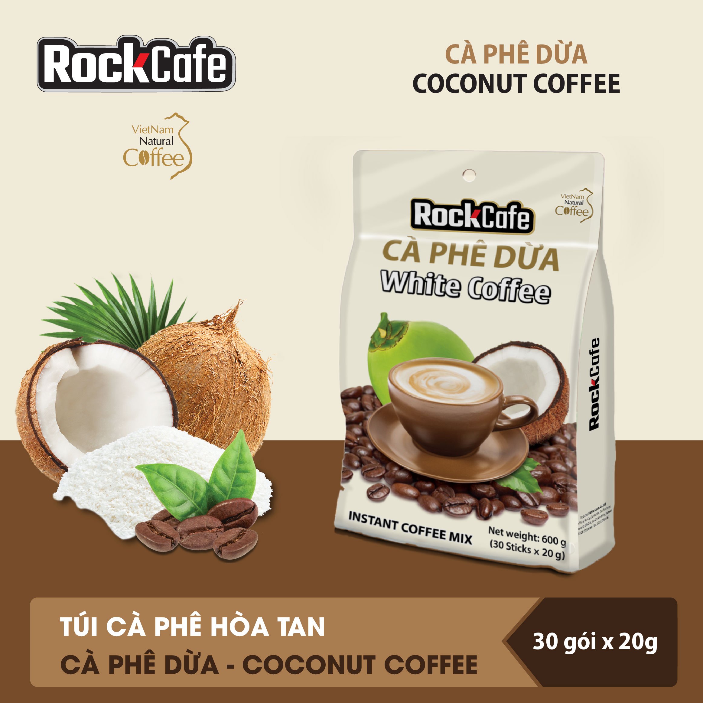 Cà phê dừa ROCKCAFE (Túi 30 gói)