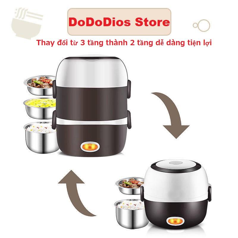 hộp cơm giữ nhiệt cắm điện 3 tầng, chất liệu inox 304 an toàn - Chính hãng DoDoDios