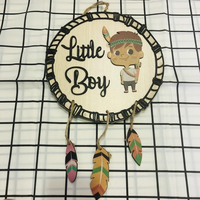 Bảng gỗ little boy cậu bé thổ dân, cậu bé mặt trăng treo cửa treo phòng bé trai xinh xắn