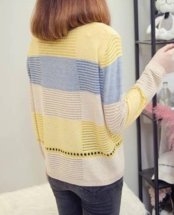 Áo len nữ dệt kim phối màu thời trang ALN07
