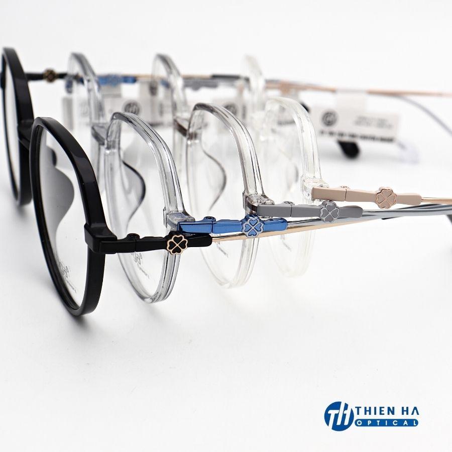 Gọng kính nữ THIÊN HÀ OPTICAL dáng đa giác, chất liệu titanium dẻo nhẹ độ đàn hồi cao màu trẻ chi tiết lạ T22022