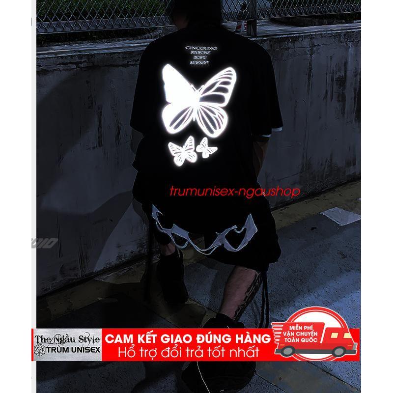 Áo thun Stee nam tay lỡ unisex form rộng overtee In Phản Quang Dạ quang 7 màu Butterfly CINCOUNOTrumunisex aothununisex