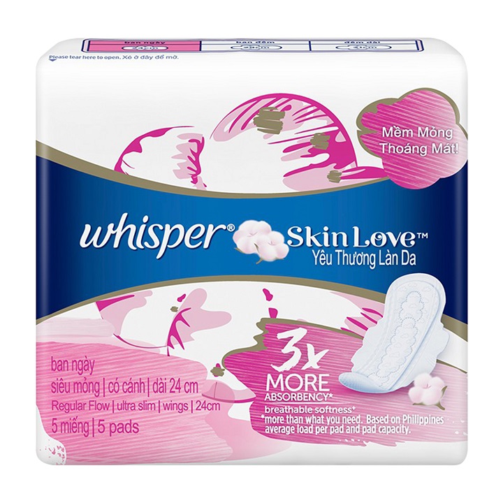 Combo 12 Băng Vệ Sinh Whisper SkinLove Ngày Vừa (24 cm - Gói 5 Miếng)