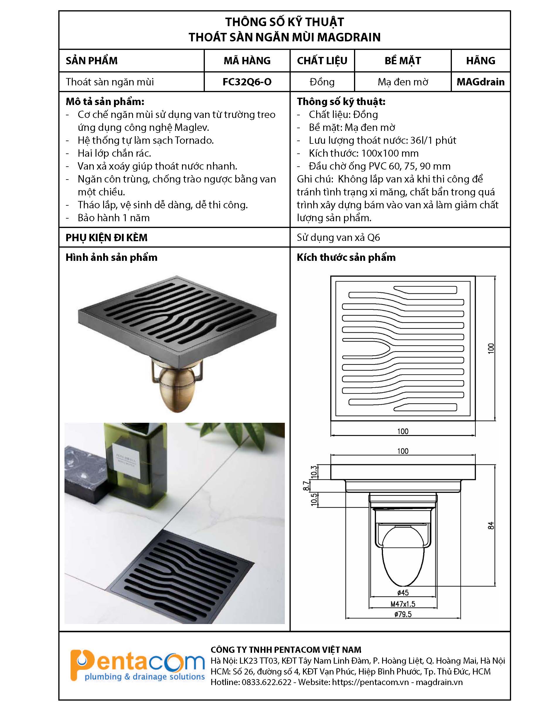 THOÁT SÀN NGĂN MÙI MAGDRAIN FC32Q6-O