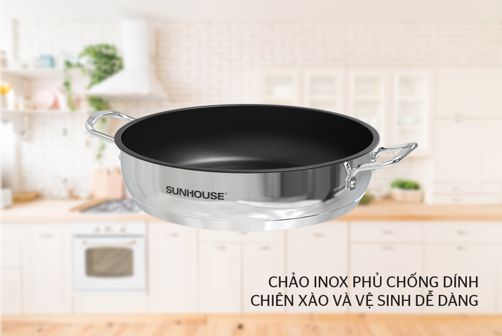 Bộ nồi chảo inox 5 đáy 5 món vung kính Sunhouse SHG996E