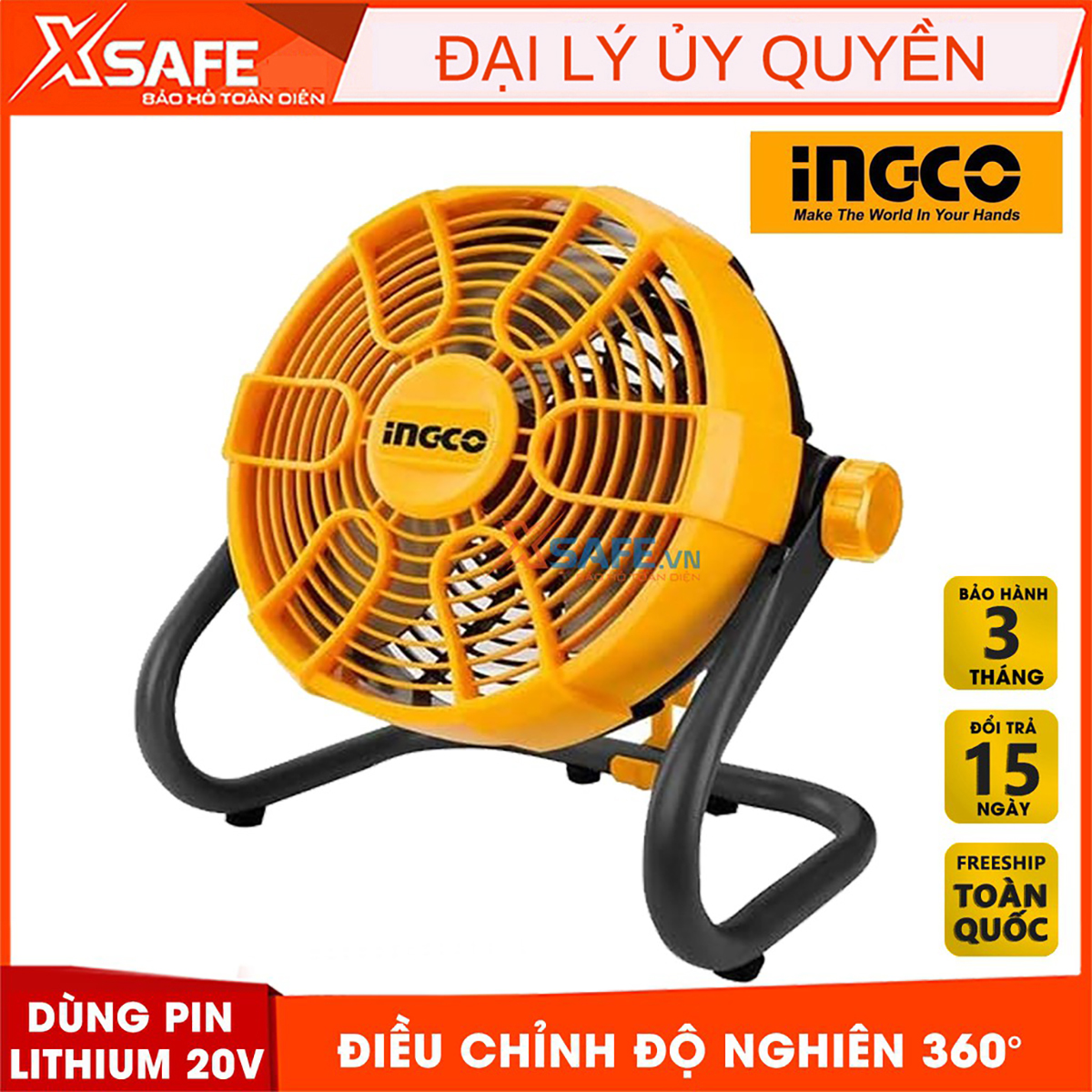 Quạt dùng pin Lithium 20V INGCO CFALI2002 hai tốc độ Quạt công nghiệp điều chỉnh độ nghiêng 360°(không có pin và sạc)