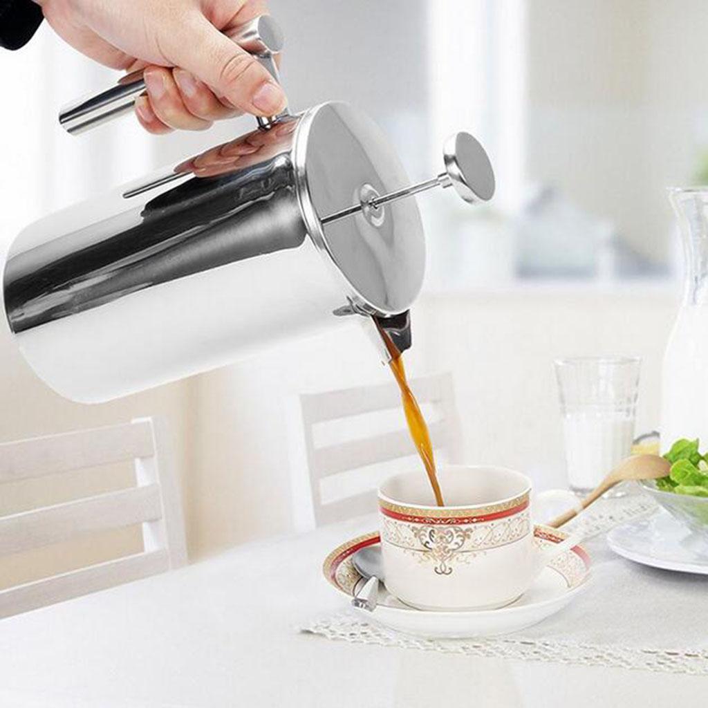 French Coffee Press Maker, Stainless Steel French Press Machine for Coffee Tea Camping Office, SIlver