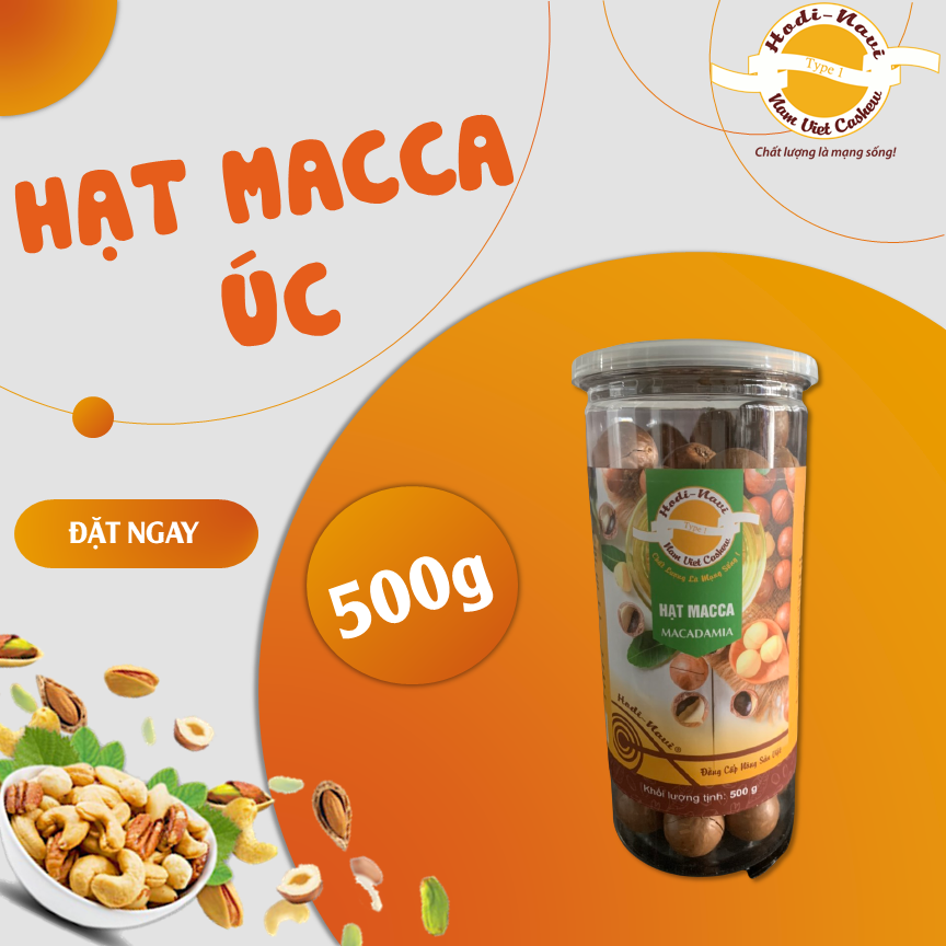 Hạt Macca nứt vỏ Hodi-Navi Hũ 500g xuất xứ Úc, tỉ lệ hạt nhiều, dễ tách vỏ, lượng dinh dưỡng cao có thể làm sữa hạt