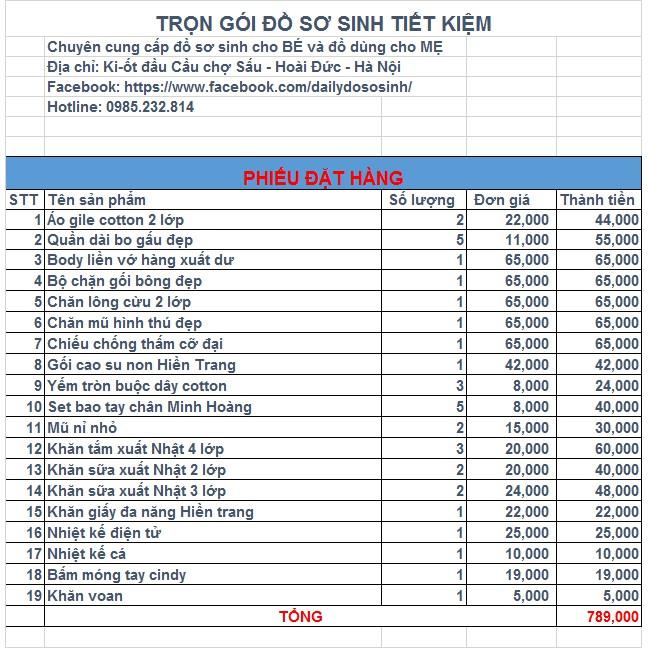 TRỌN GÓI 126 MÓN ĐỒ SƠ SINH MỚI CHO BÉ CHỈ 789K