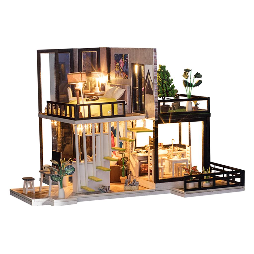 Handcrafts 1/20 Wooden Dollhouse DIY Modern Large House 3D Puzzles Kit Gift