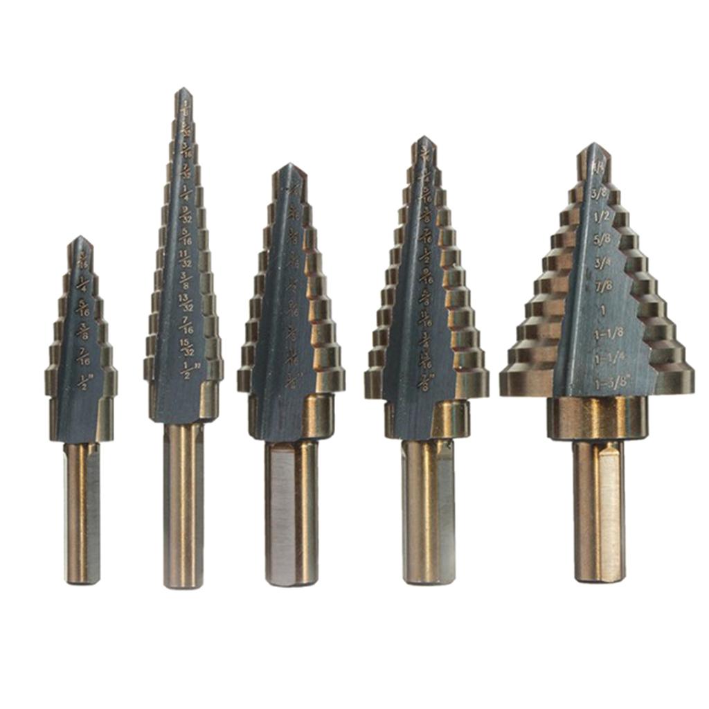 5pc Triangle Handle High Speed Steel Step Drill Woodworking Hole Opener Set