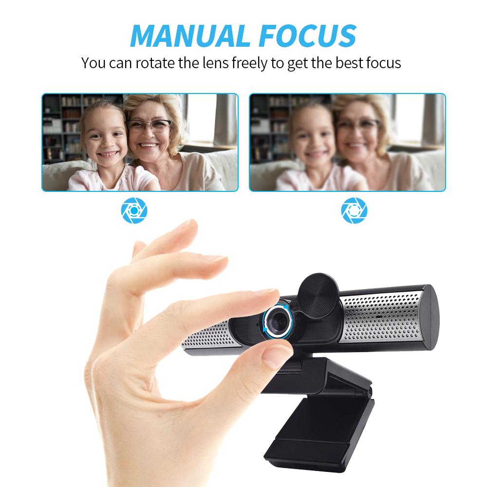 1080P HD Webcam Full HD 1080P Camera Manually Focus Built-in Microphone Built-in Speakers Plug and Play for Online Class