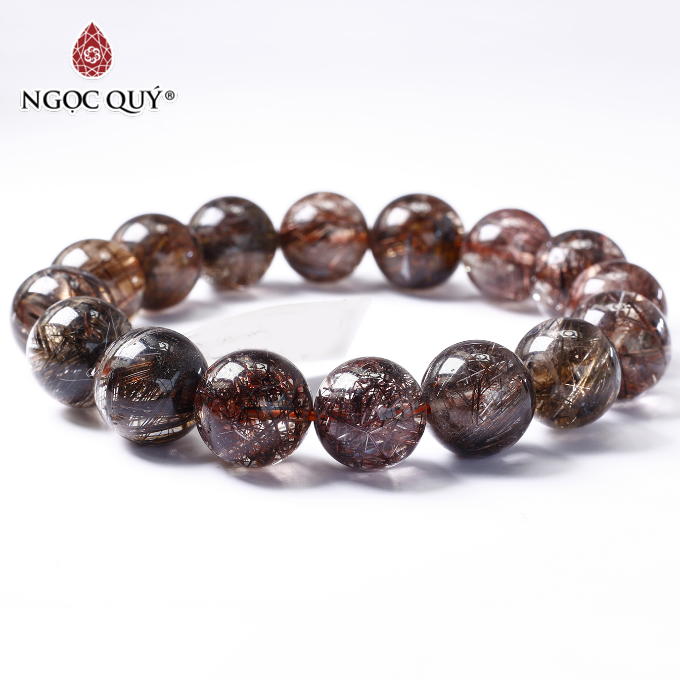 Vòng tay đá thạch anh tóc nâu ánh kim 14mm mệnh thổ, kim - Ngọc Quý Gemstones