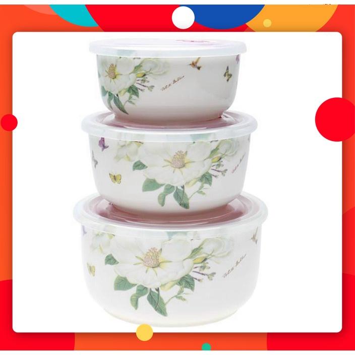 Bộ thố sứ bộ 3 dùng để dụng soup, nấu mì văn phòng.