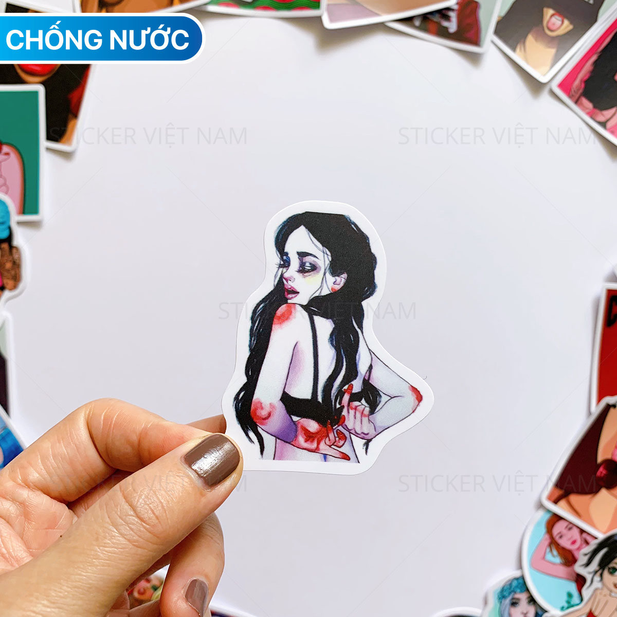 Sticker Bad Girl - Cô Gái Ngầu - Chất Liệu PVC Chất Lượng Cao Chống Nước - Kích Thước 4-8cm