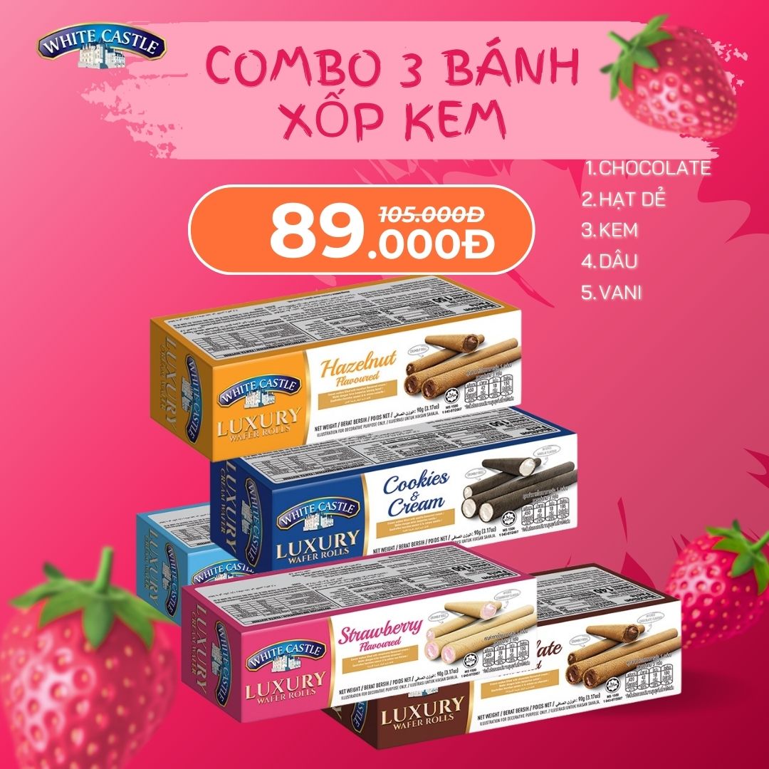 [Mua 2 tặng 1] Bánh xốp kem White Castle nhập khẩu Malaysia 90g White Castle combo 3 vị ngẫu nhiên