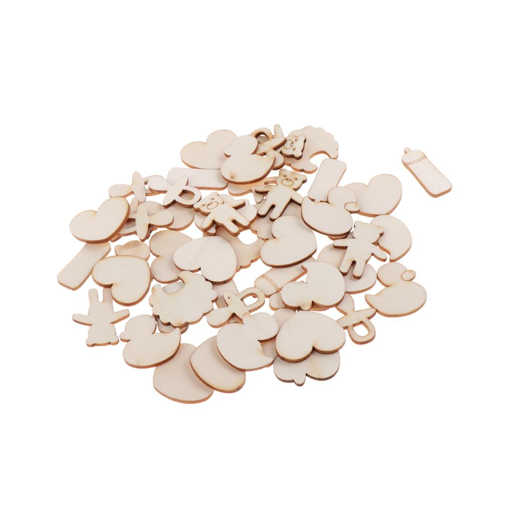 100 Pieces Unfinished Wood Cutouts Wooden Embellishments Party Favor Decor