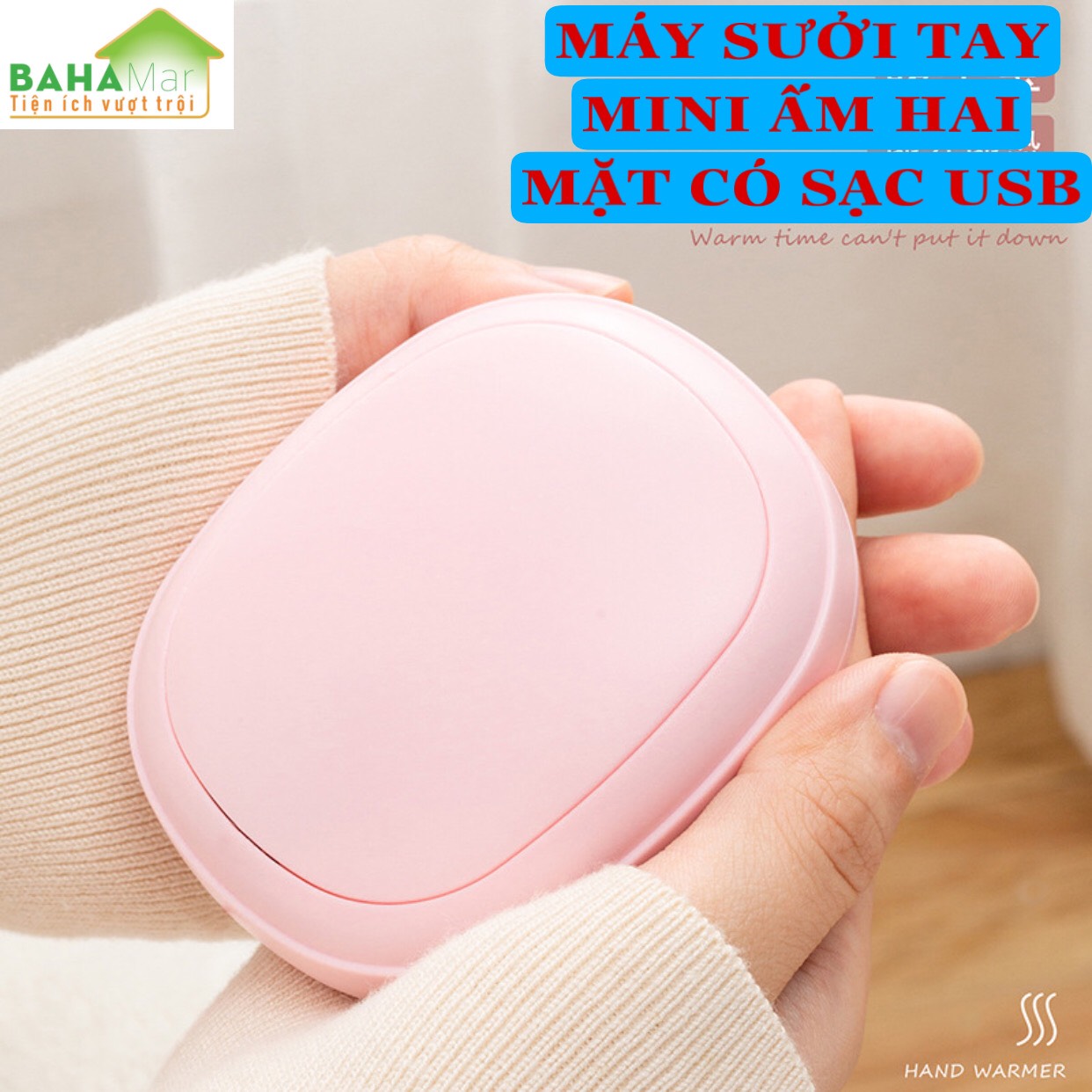 MÁY SƯỞI TAY MINI ẤM HAI MẶT CÓ SẠC USB &quot;BAHAMAR&quot; gồm bộ sạc dự phòng và máy sưởi tay, tất cả là hai trong một