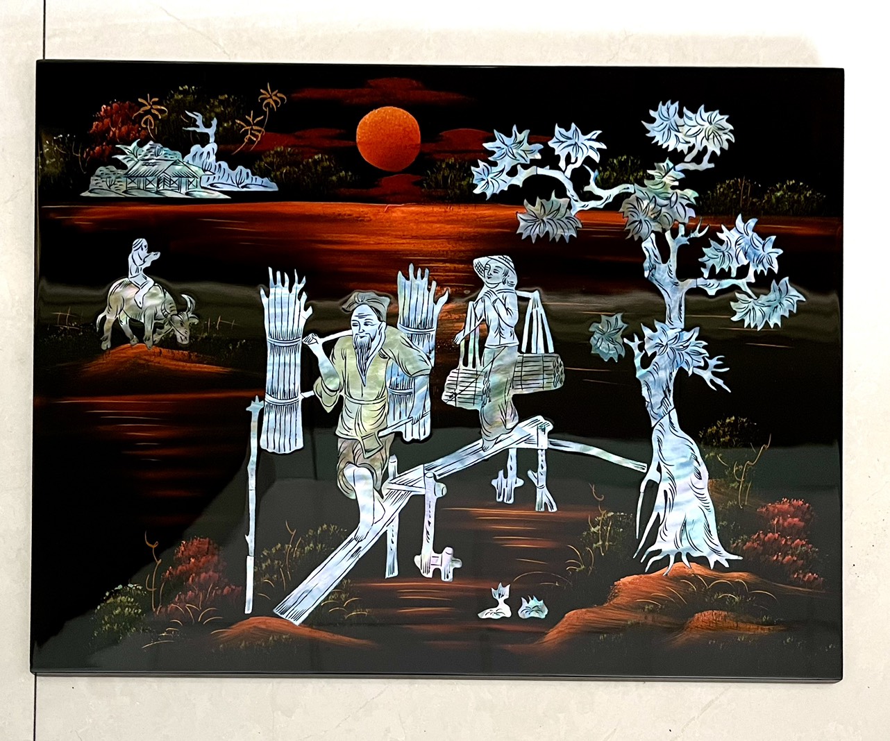 Tranh sơn mài cẩn ốc xà cừ cao cấp, ốc chìm, hàng xuất khẩu size 30x40 cm treo tường, trang trí nhà cửa,...