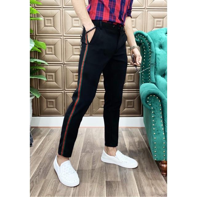 Quần Âu Nam Phối Họa Tiết Chất Liệu Vải Co Giãn Logo Gắn Kimsa Trẻ Trung