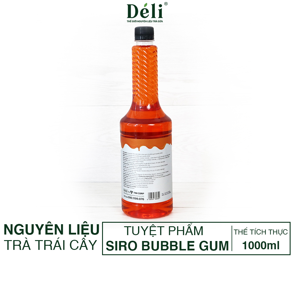 Siro bubble gum Déli chai 1lit, HSD: 12 tháng  [CHUYÊN SỈ] Nguyên liệu pha chế trà trái cây, soda,...