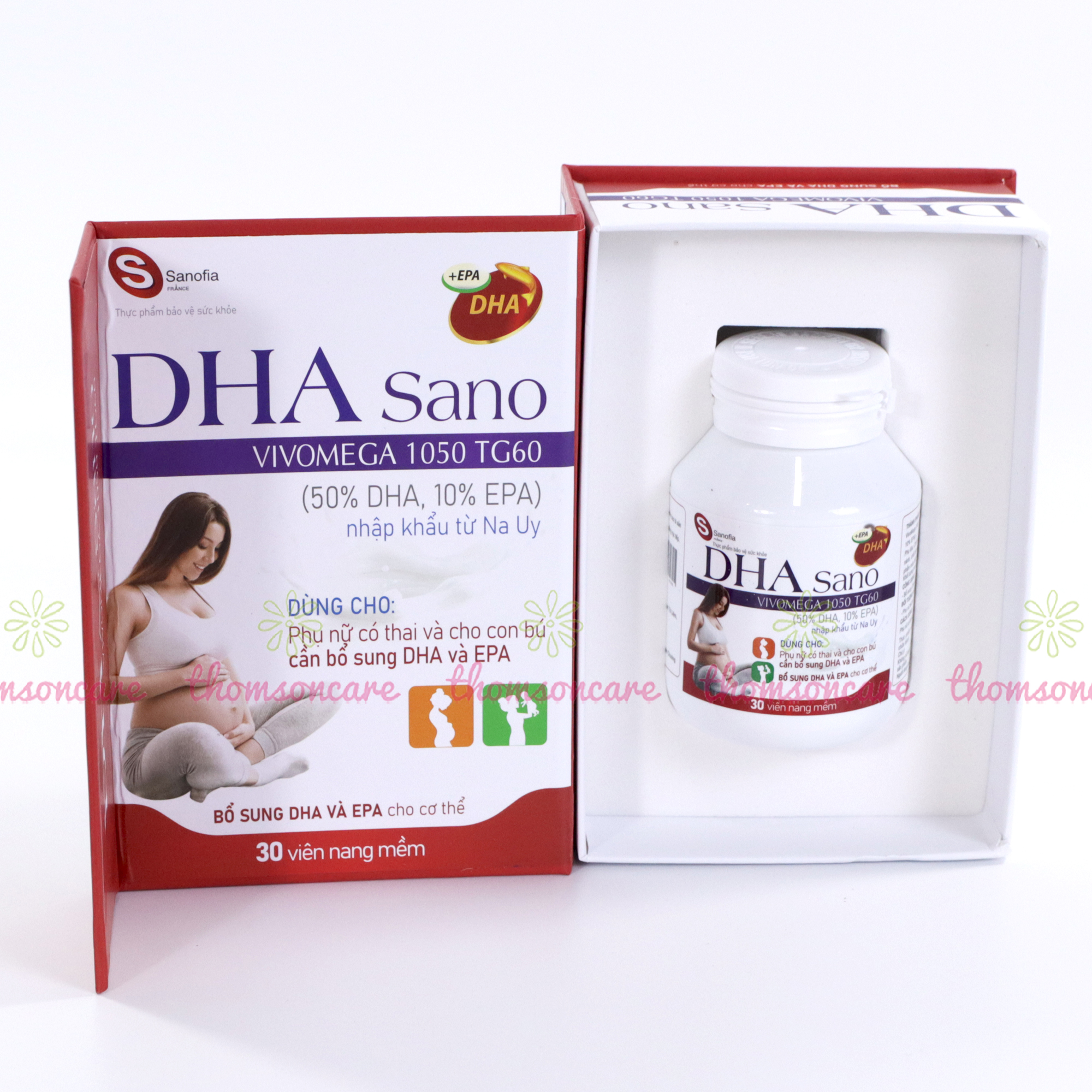 Viên uống DHA cho bà bầu DHA Sano Sanofia France-Bổ sung DHA và EPA giúp mẹ khỏe, thai nhi phát triển tốt - Hộp 30 viên