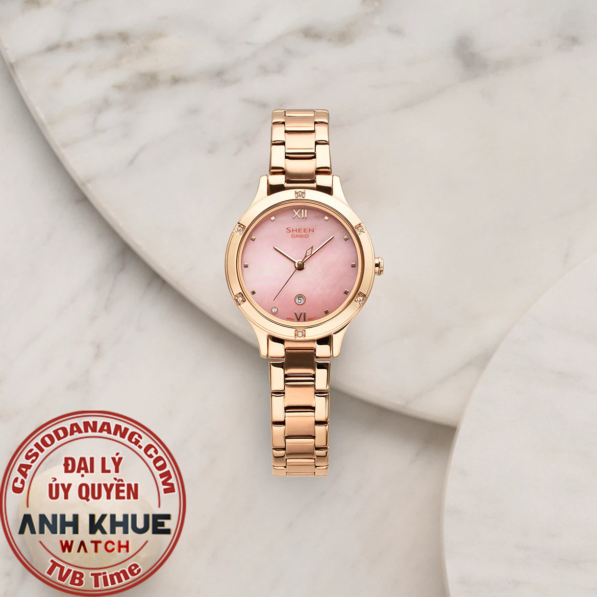 Đồng hồ nữ dây kim loại Casio Sheen chính hãng Anh Khuê SHE-4546PG-4AUDF (30mm)
