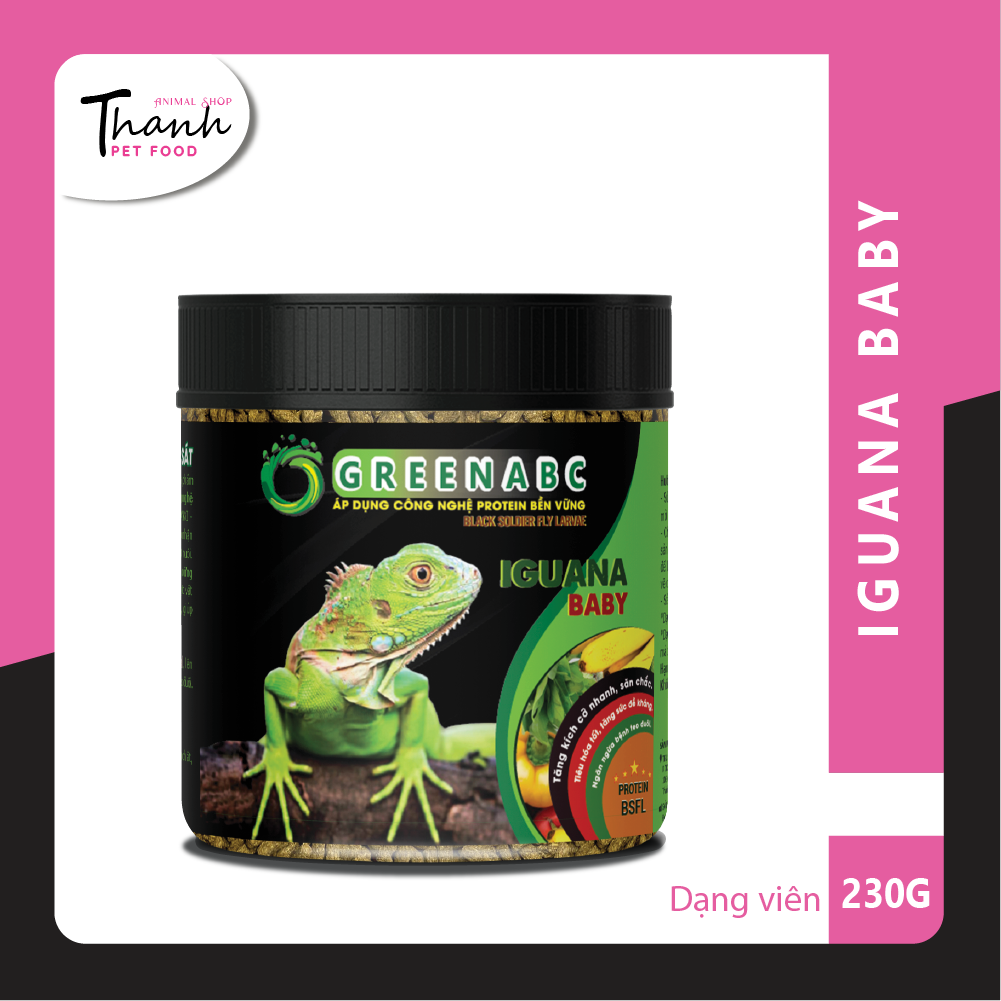 Thức ăn bò sát Iguana Baby - GREENABC dùng cho Rồng Nam Mỹ từ mới nở cho đến 9x – Tăng kích thước, lên màu đẹp, phòng chống MBD, teo đuôi – Hộp 230g