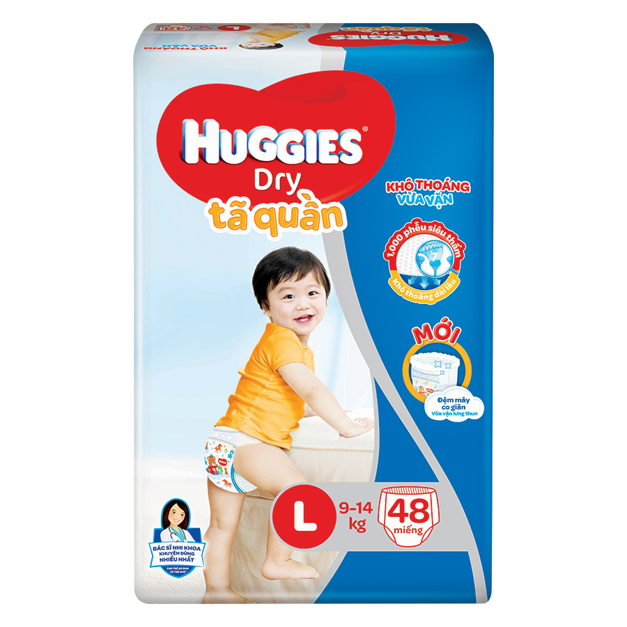 Combo 3 Gói Tã Quần Huggies Dry Gói Đại L48 (48 Miếng) - Bao Bì Mới