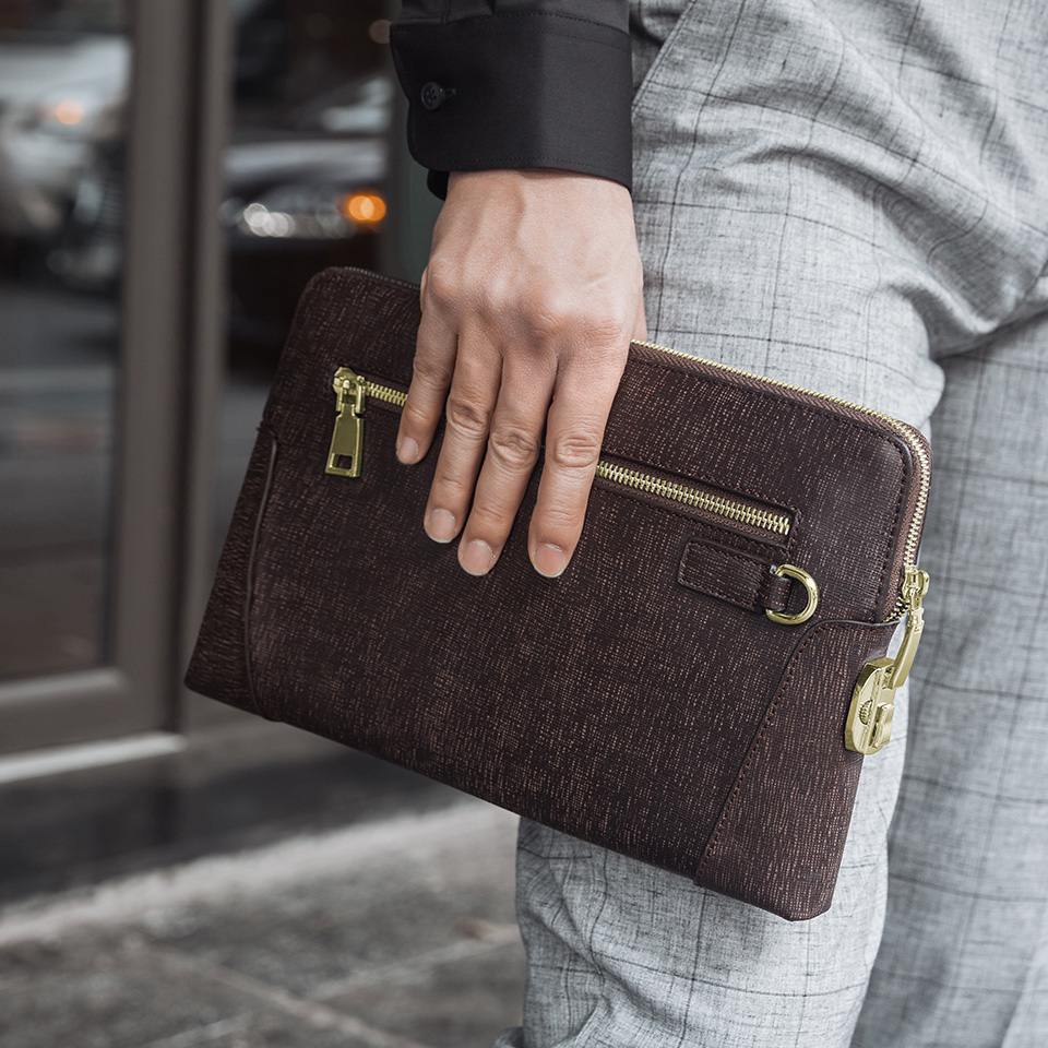 Clutch Cầm Tay Da Bò Saffiano CK11 Khóa Số Cao Cấp - Hàng Chính Hãng Gence