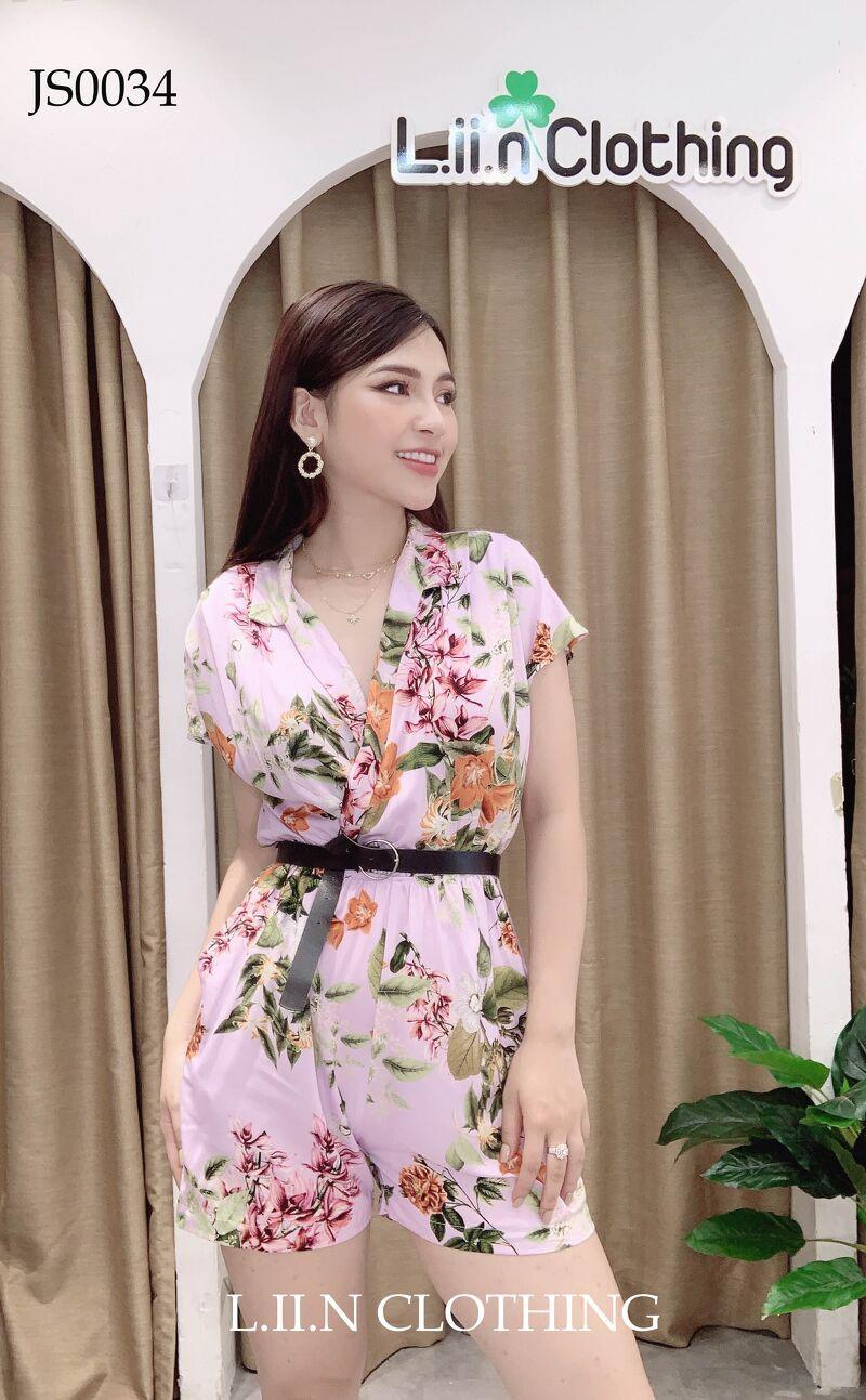 Jumpsuit nữ hóa tiết Tím Hoa Lá, Jumpsuit LIIN Clothing cao cấp JS0034