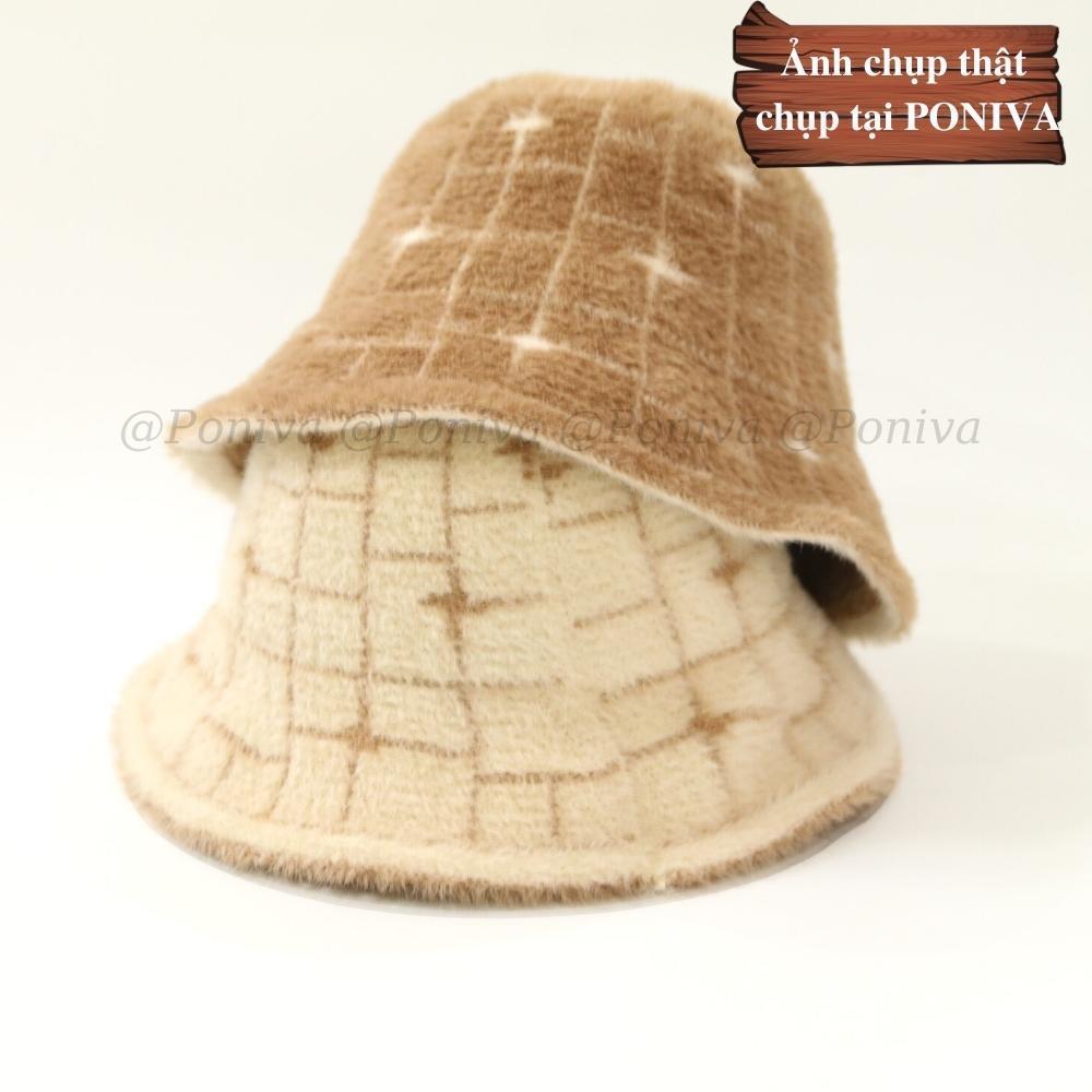 Mũ bucket ️ Nón tai bèo vành cụp vải lông mịn phối caro Thời trang PONIVA phong cách Hàn Quốc siêu xinh siêu hot