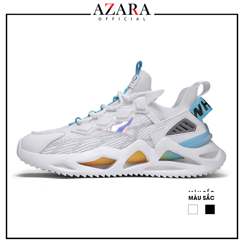 Giày Thể Thao Nam AZARA - Sneaker Màu Trắng - Đen, Giày Thể Thao Dệt Kim, Phong cách Trẻ Trung, Năng Động- G5446