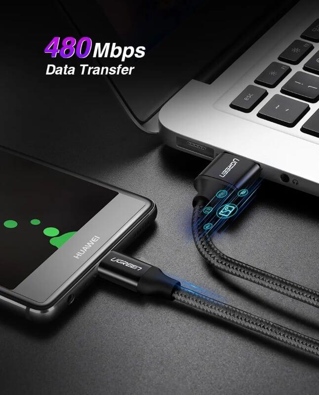 Ugreen UG50567US279TK 1M 5A màu Đen Cáp dữ liệu USB Type-C 2.0 sang USB truyền dữ liệu từ máy tính ra điện thoại - HÀNG CHÍNH HÃNG