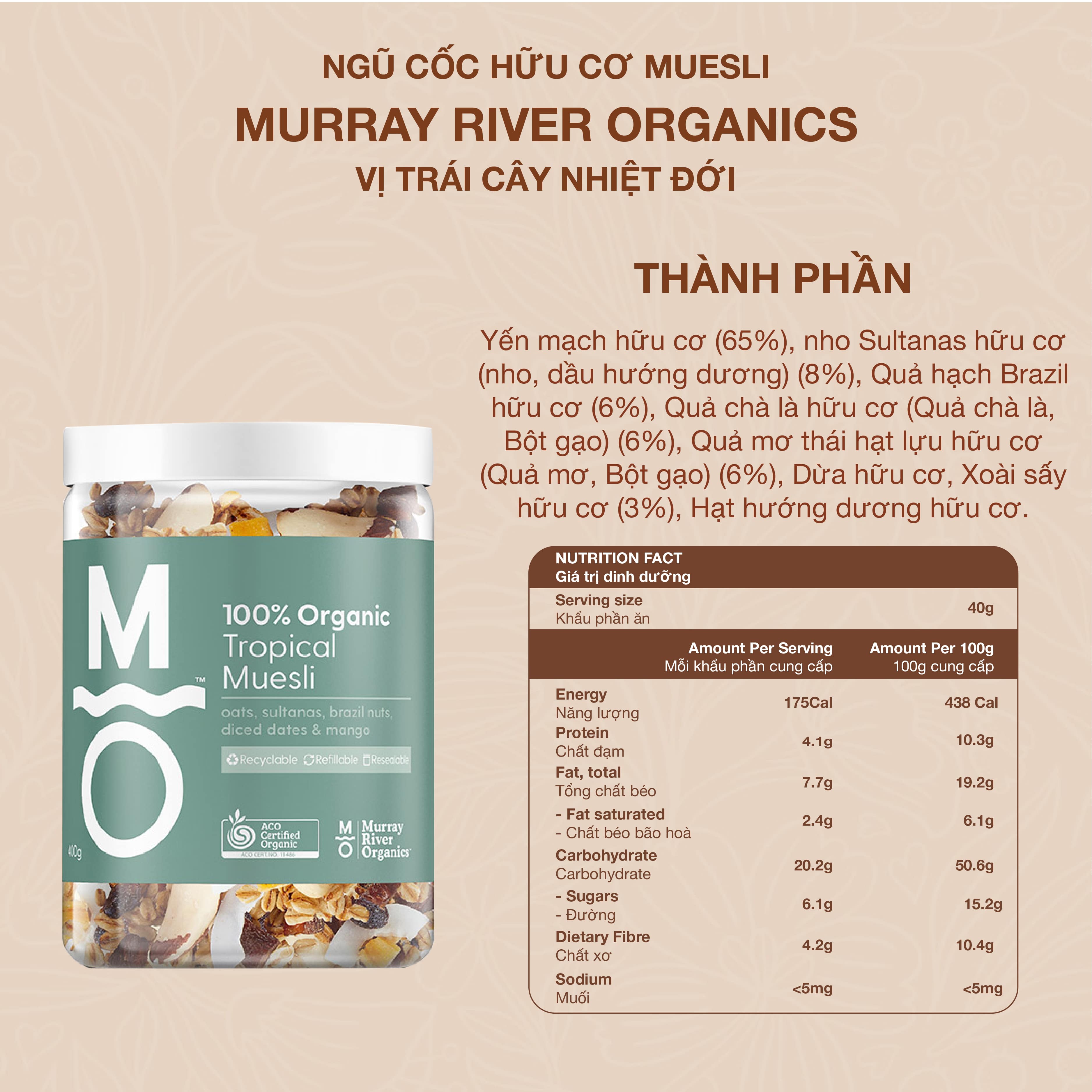 Ngũ cốc Muesli hữu cơ trái cây nhiệt đới (hiệu MRO) - 400g