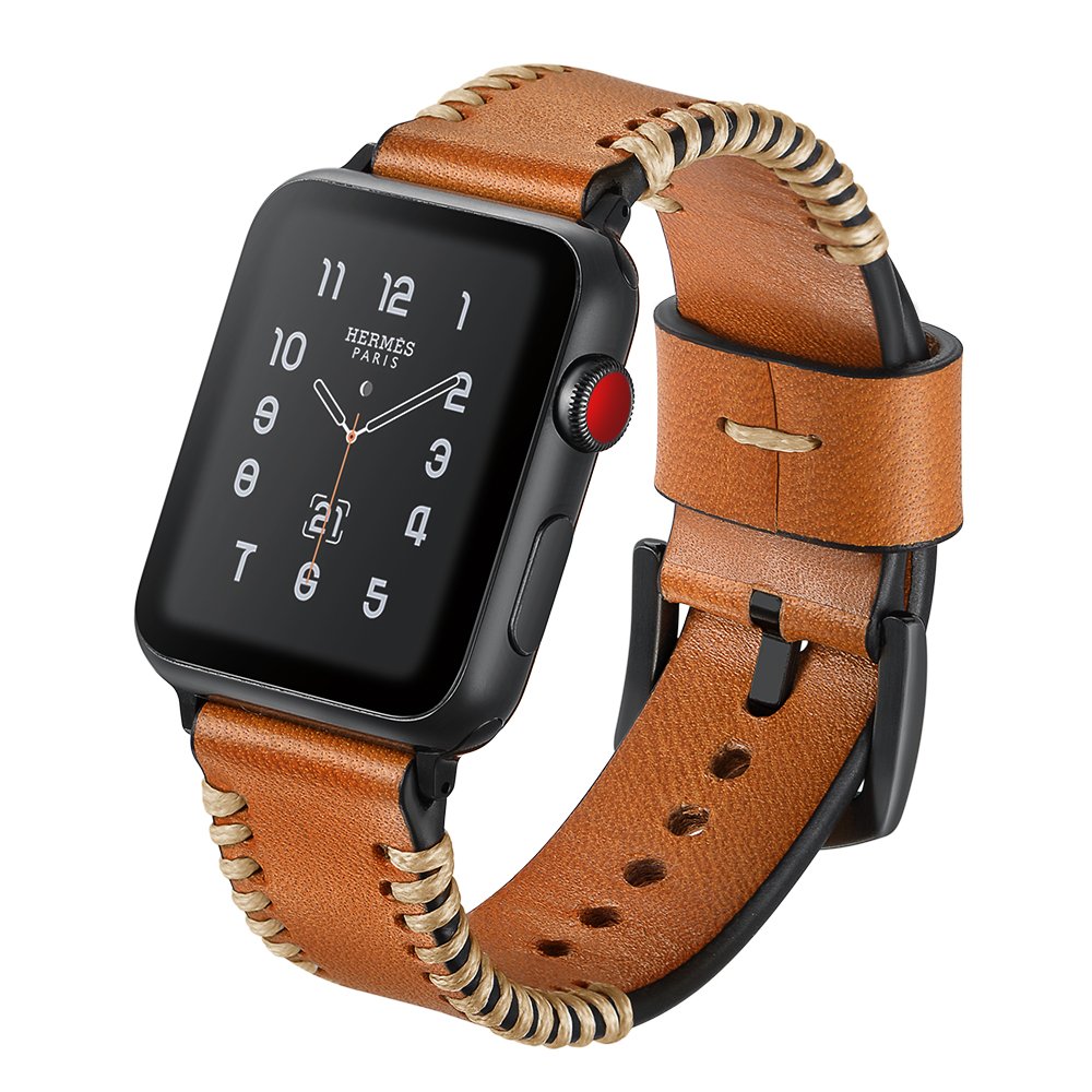 Dây đồng hồ Apple Watch, dây da Handmade 06 khóa thép không gỉ cho Apple Watch