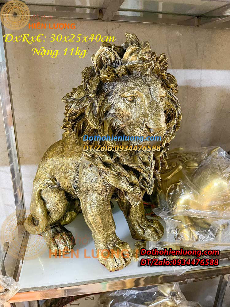 Tượng Sư Tử Ngồi Bằng Đồng Vàng Nguyên Chất Cỡ Lớn Kích Thước 30x25x40cm - Đồ Thờ Hiên Lượng