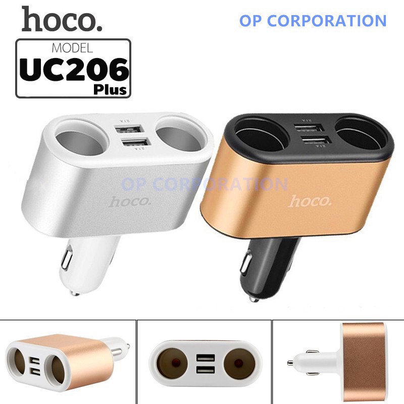 Tẩu sạc nhanh oto 4 cổng Hoco UC206 plus - cốc sạc 4 in 1 2 cổng usb 2 cổng chia trên ô tô xe hơi - hàng chính hãng