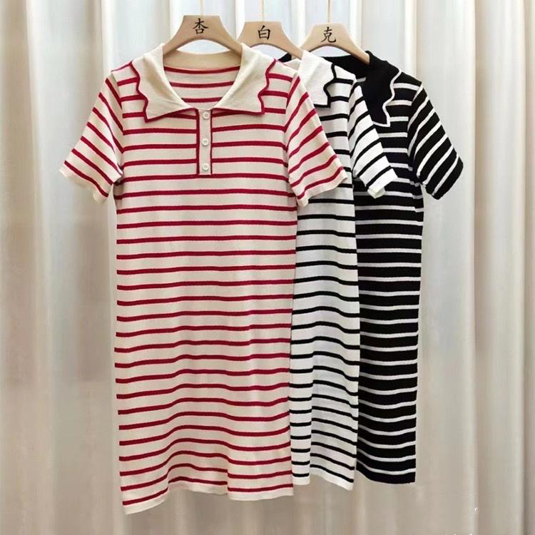 Váy len mongtoghi polo nữ dáng suông tay ngắn kiểu cổ bẻ dệt kim len tăm hàng Quảng Châu cao cấp trẻ trung
