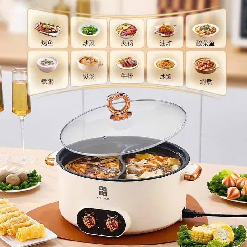 Nồi Lẩu 2 Ngăn và lẩu kèm hấp, nồi bí ngô Misu Loui Nấu Lẩu Chua Cay Tiện Lợi